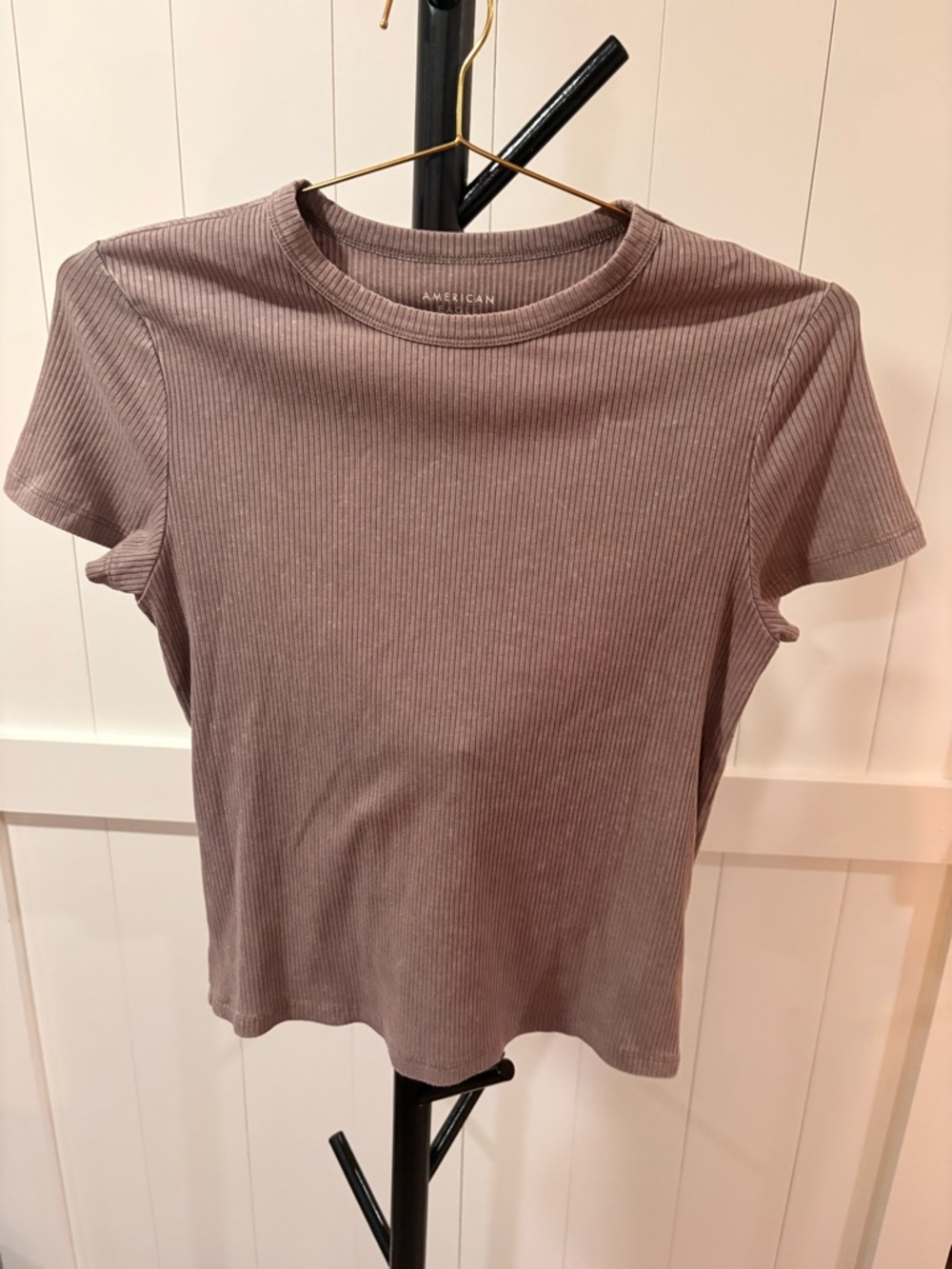 American Eagle Outfitters Ribbed Short Sleeve Tee in Mauve Taupe